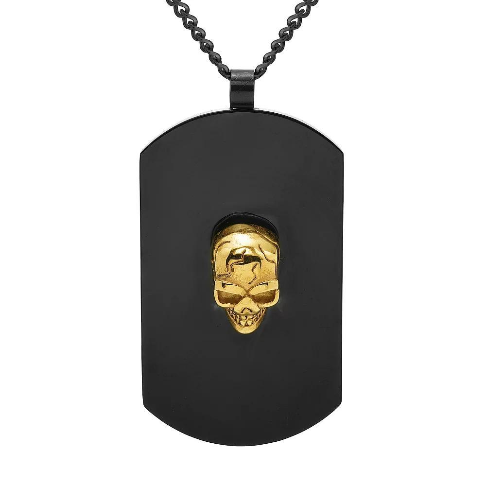 Men's Boston Bay Diamonds Yellow & Black Ion Plated Stainless Steel Skull Dog Tag Pendant Necklace, Size: 24", Two Tone Product Image