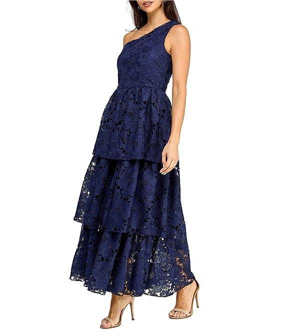 Layered With Love Florence Lace One Shoulder Neck Sleeveless Ruffle Tiered Maxi Dress Product Image