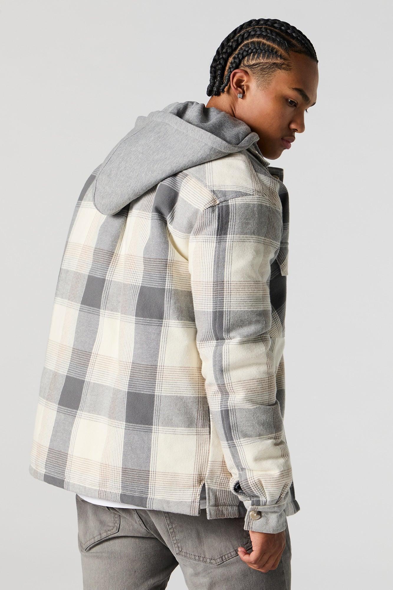 Plaid Hooded Shacket Male Product Image