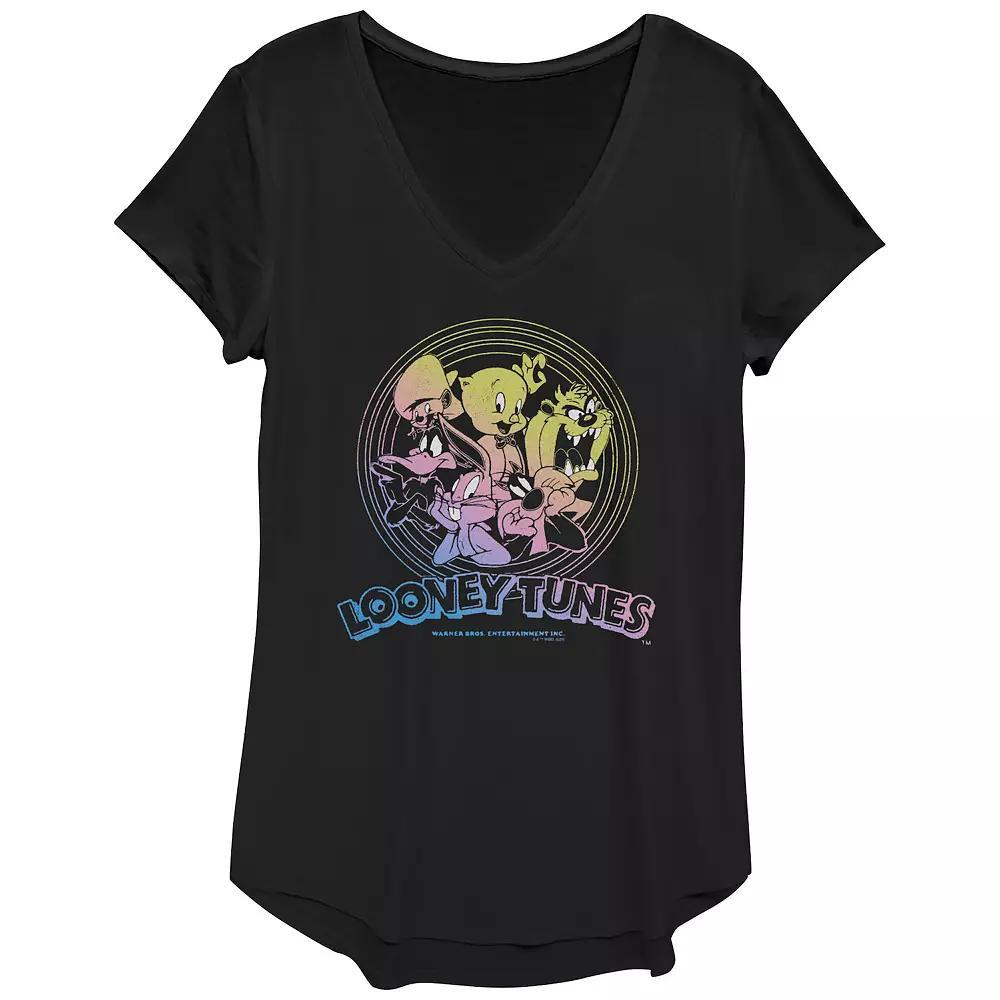 Women's Looney Tunes Cartoon Characters Bulls-Eye Rings Gradient Graphic Tee, Girl's, Size: XS, Black Product Image