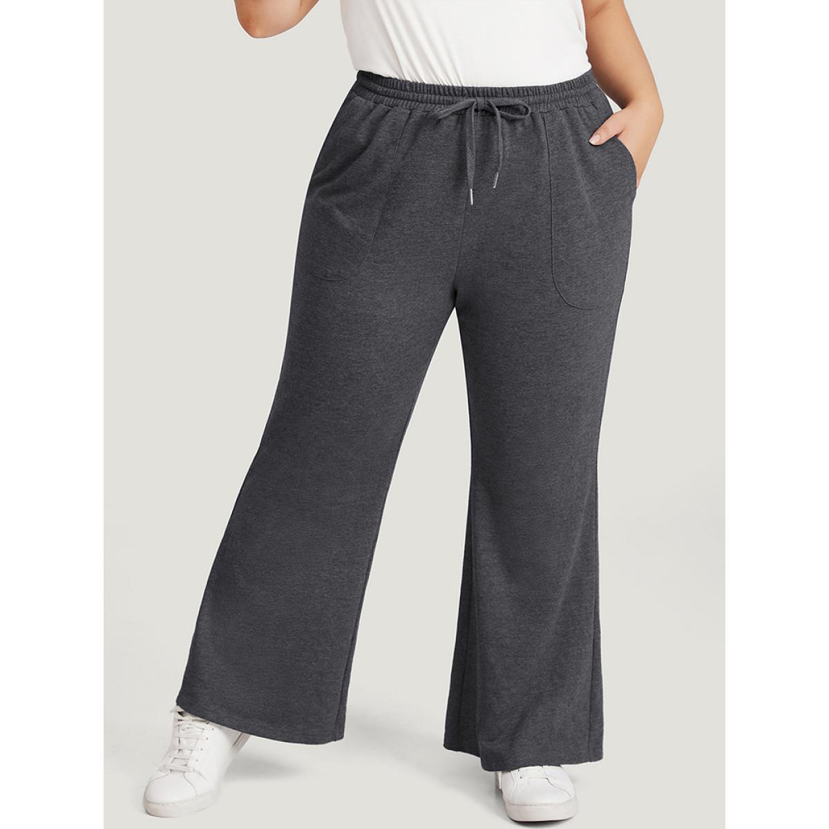 Plain Drawstring Slant Pocket Sweatpants DimGray Plus Size Women Casual Dailywear Plain 12/L Bloomchic Product Image