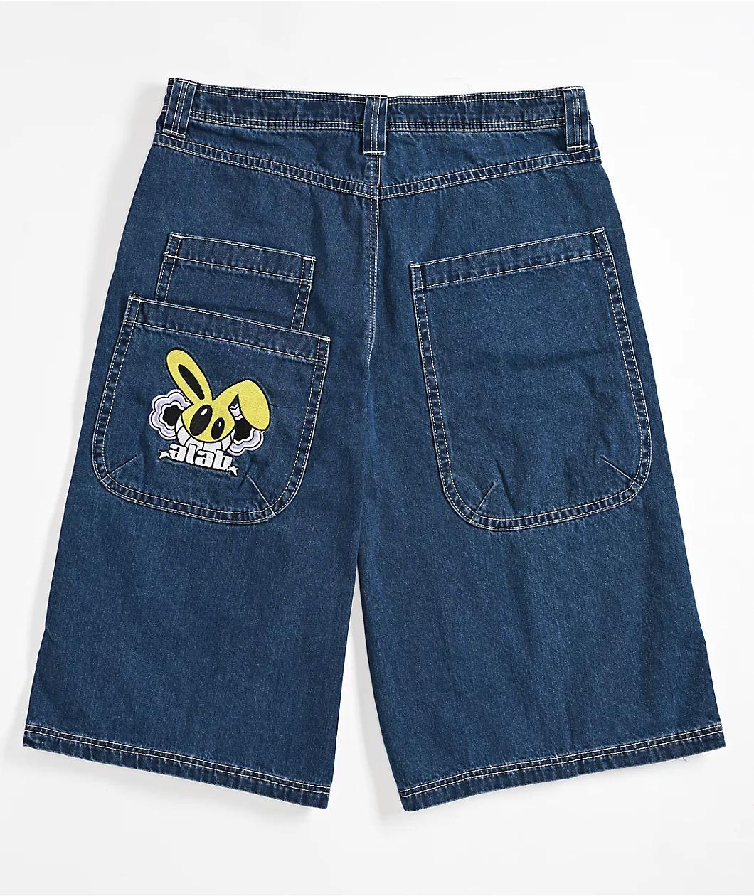 A.LAB Mega Rave Dark Blue Denim Skate Shorts Product Image