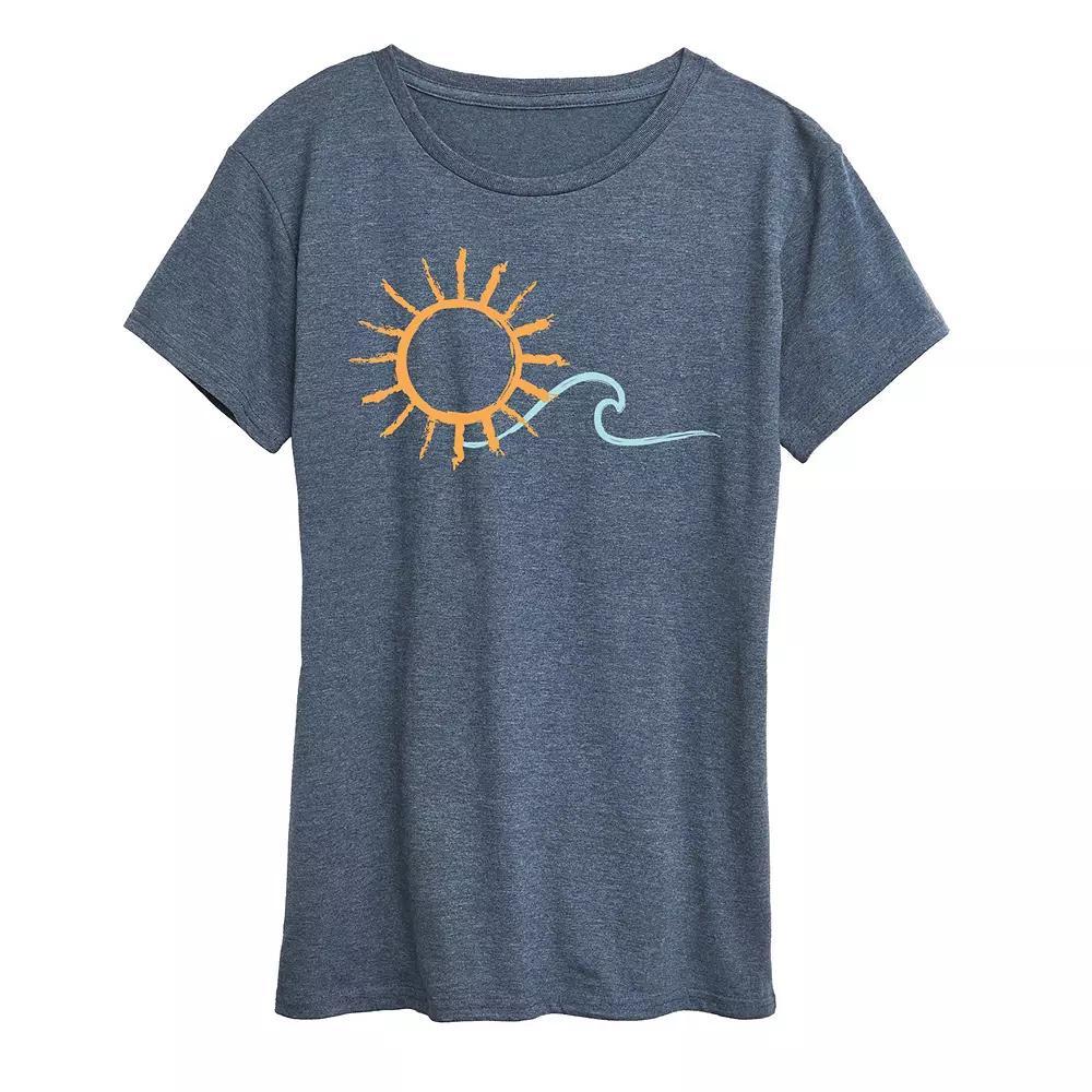 Womens Brushstroke Sun And Wave Graphic Tee Grey Blue Product Image