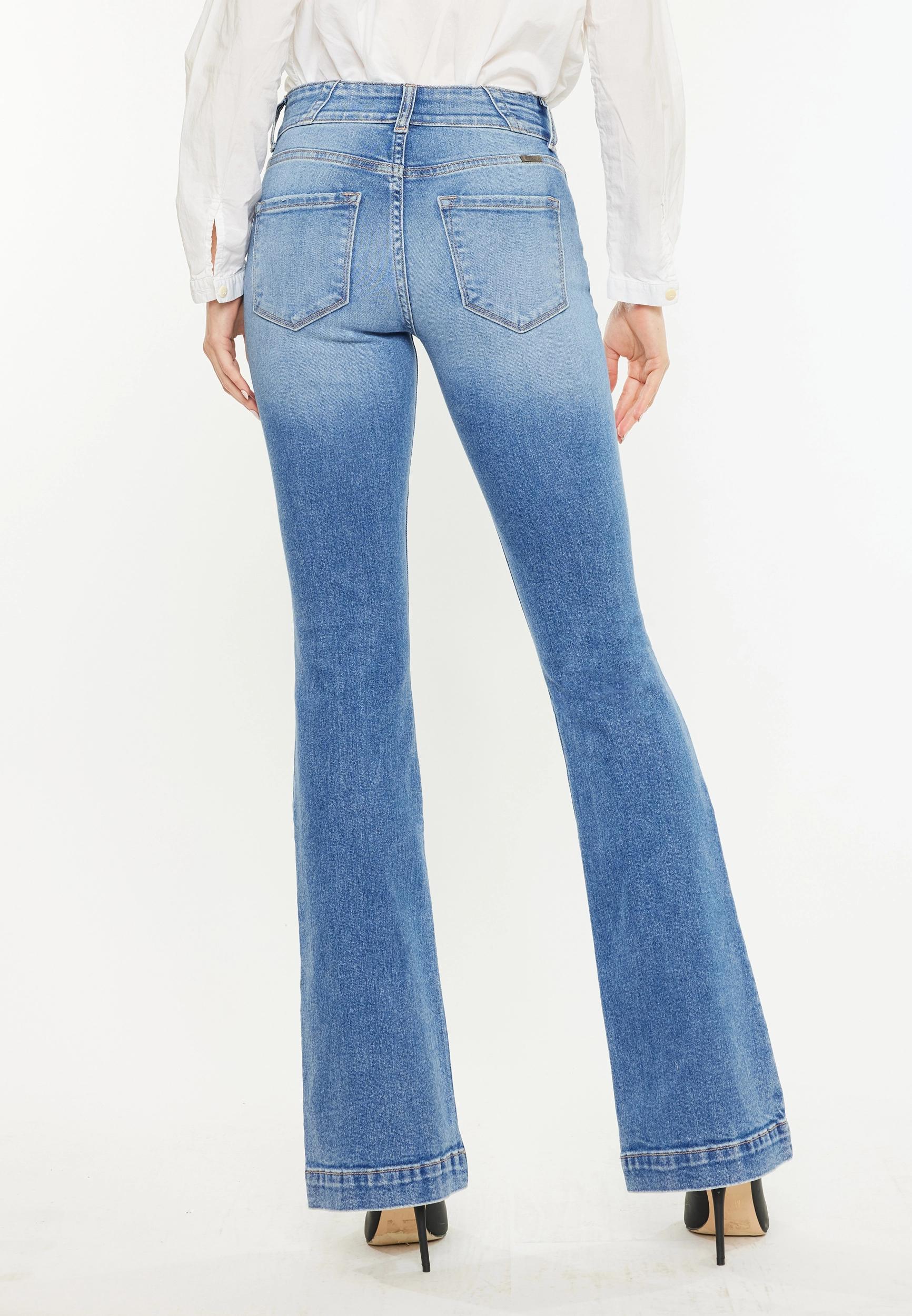 Kancan Kancan Womens High Rise Double Button Wide Hem Flare Jeans Blue Size 31 - Maurices Product Image