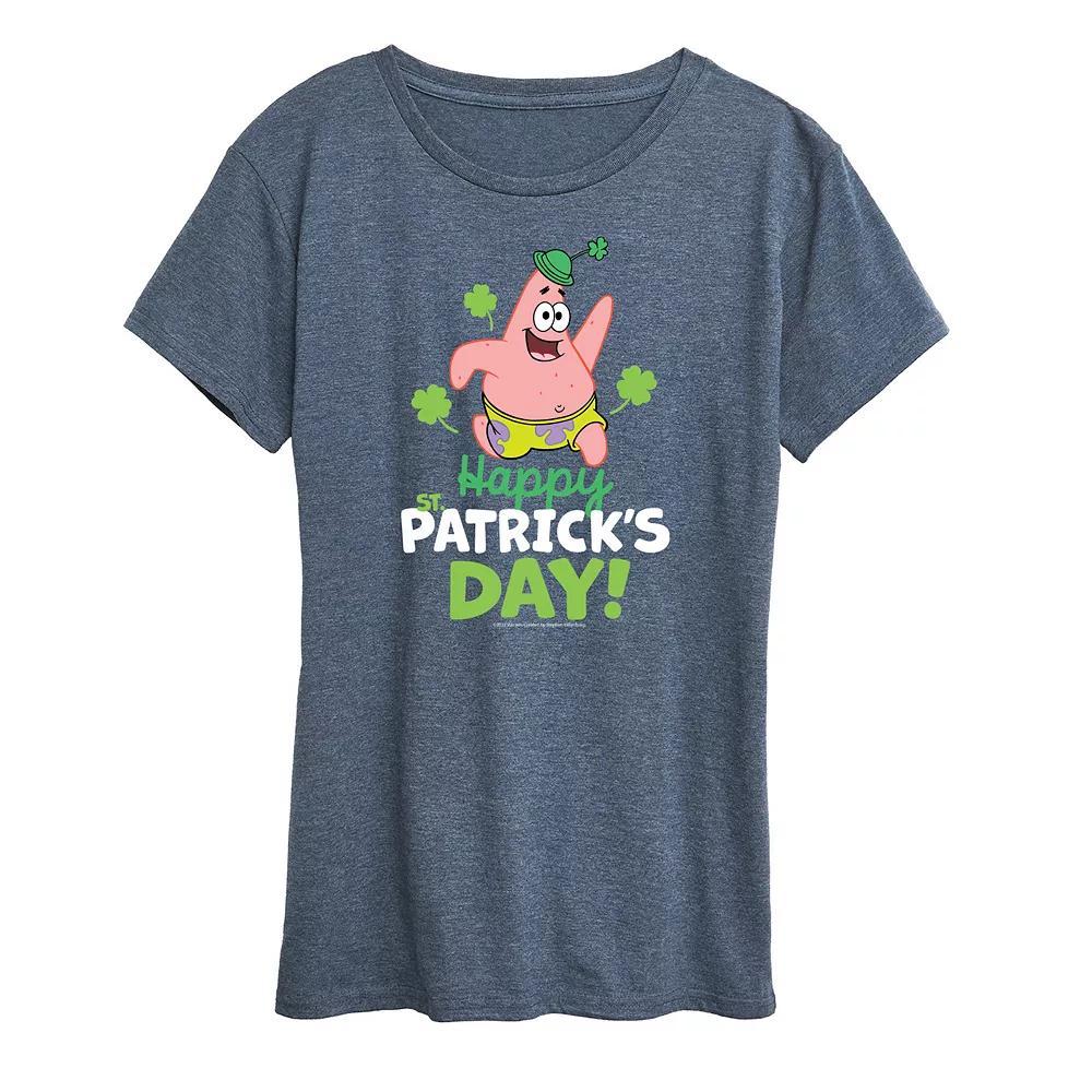 Womens SpongeBob SquarePants Happy St. Patricks Day Graphic Tee Grey Blue Product Image