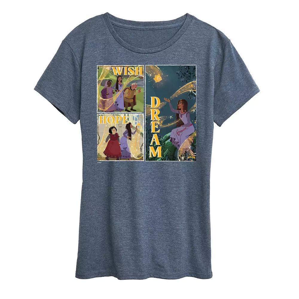 Disneys Wish Womens Wish Hope Dream Graphic Tee, Girls Heather Grey Product Image