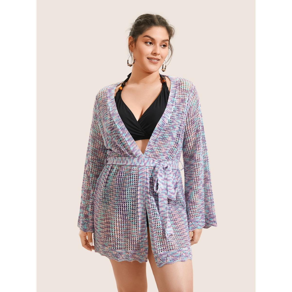 Plus Size Heather Cut Out See Through Ties Swim Cover Up Women's Swimwear Multicolor Beach See through Curve Swim Cover Ups BloomChic 14-16/1X Product Image
