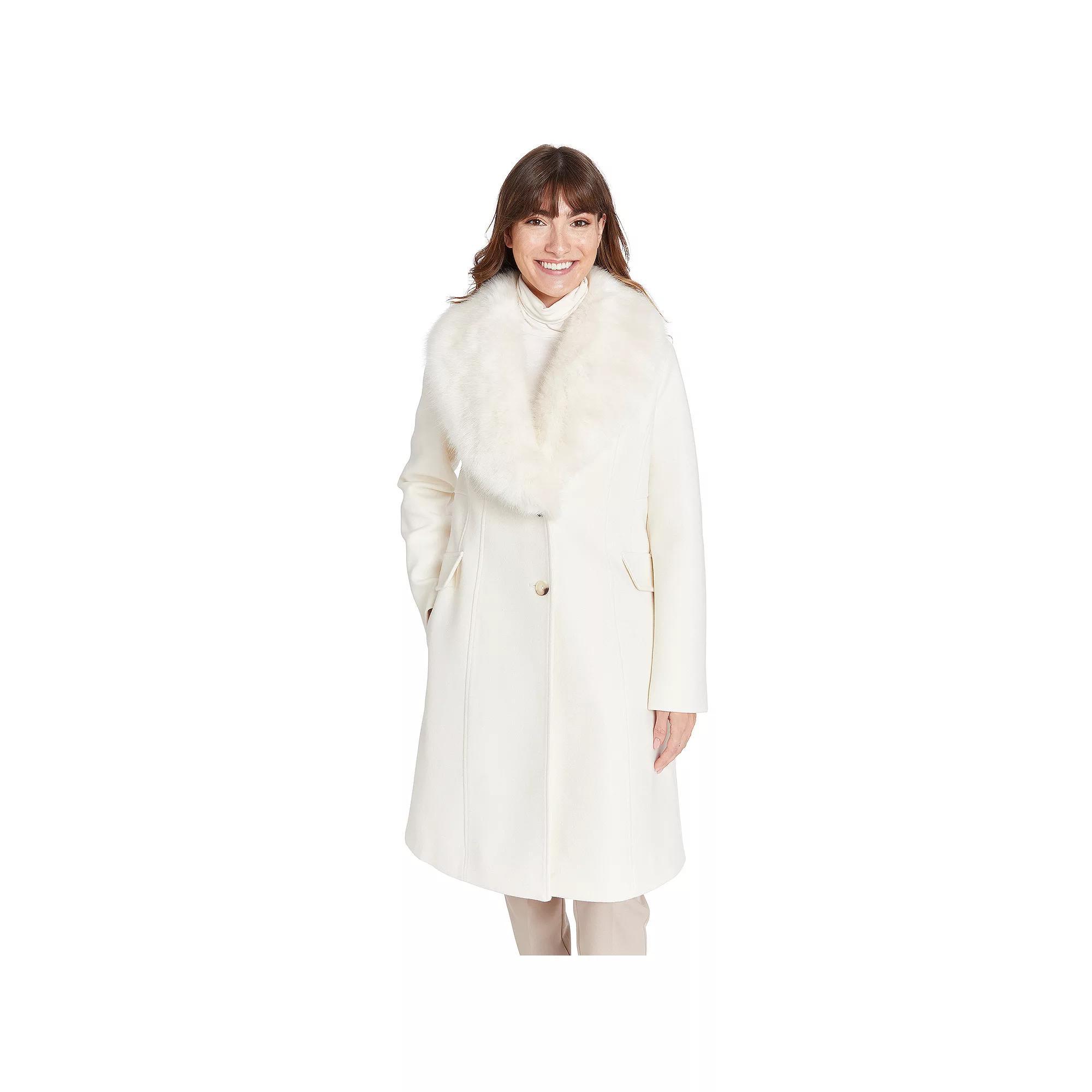 Women's Nine West Faux Fur Collar Button Front Coat, Size: Medium, Ivory Product Image