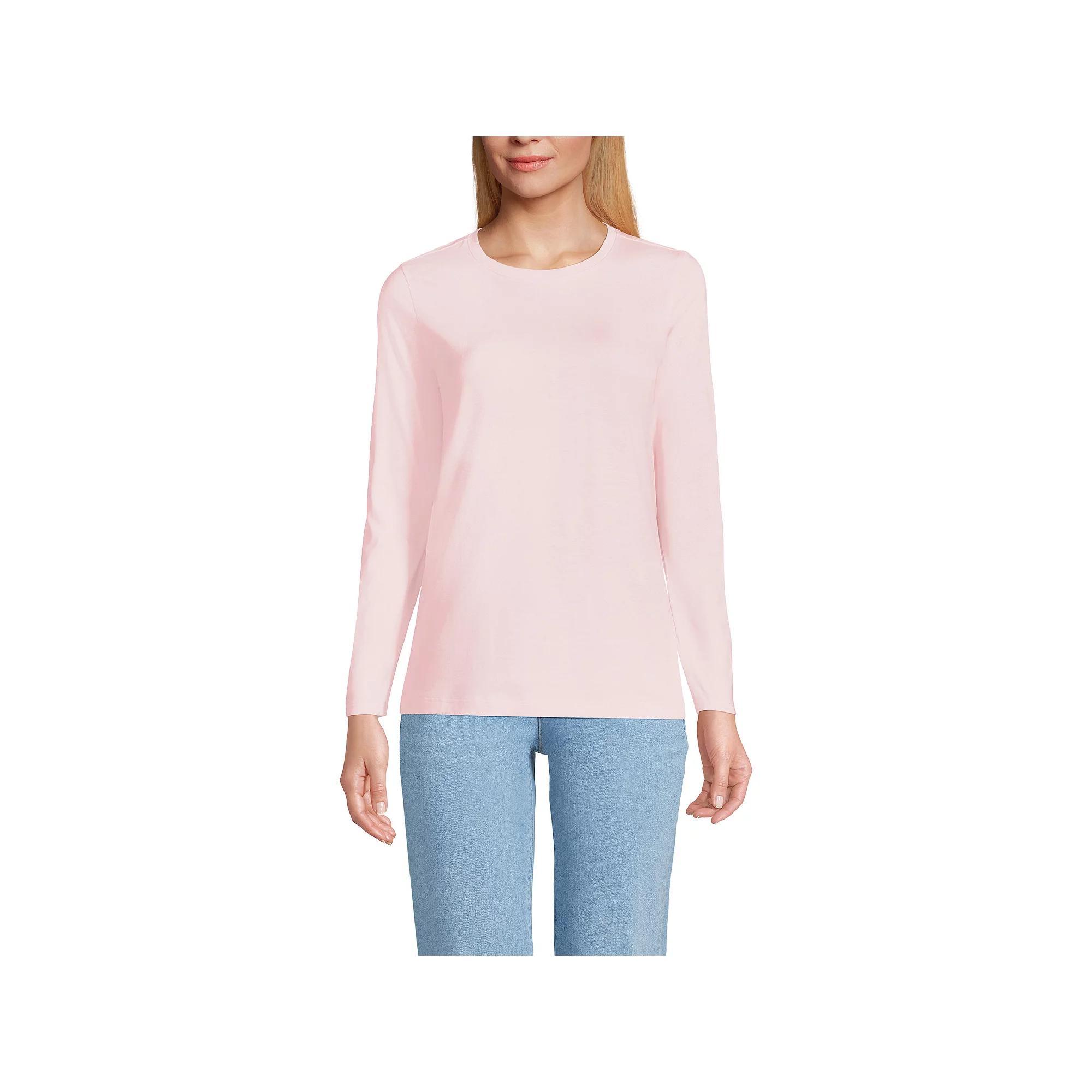 Petite Lands' End Relaxed-Fit Supima Long Sleeve Cotton Crewneck Tee, Women's, Size: XS Petite, Black Product Image