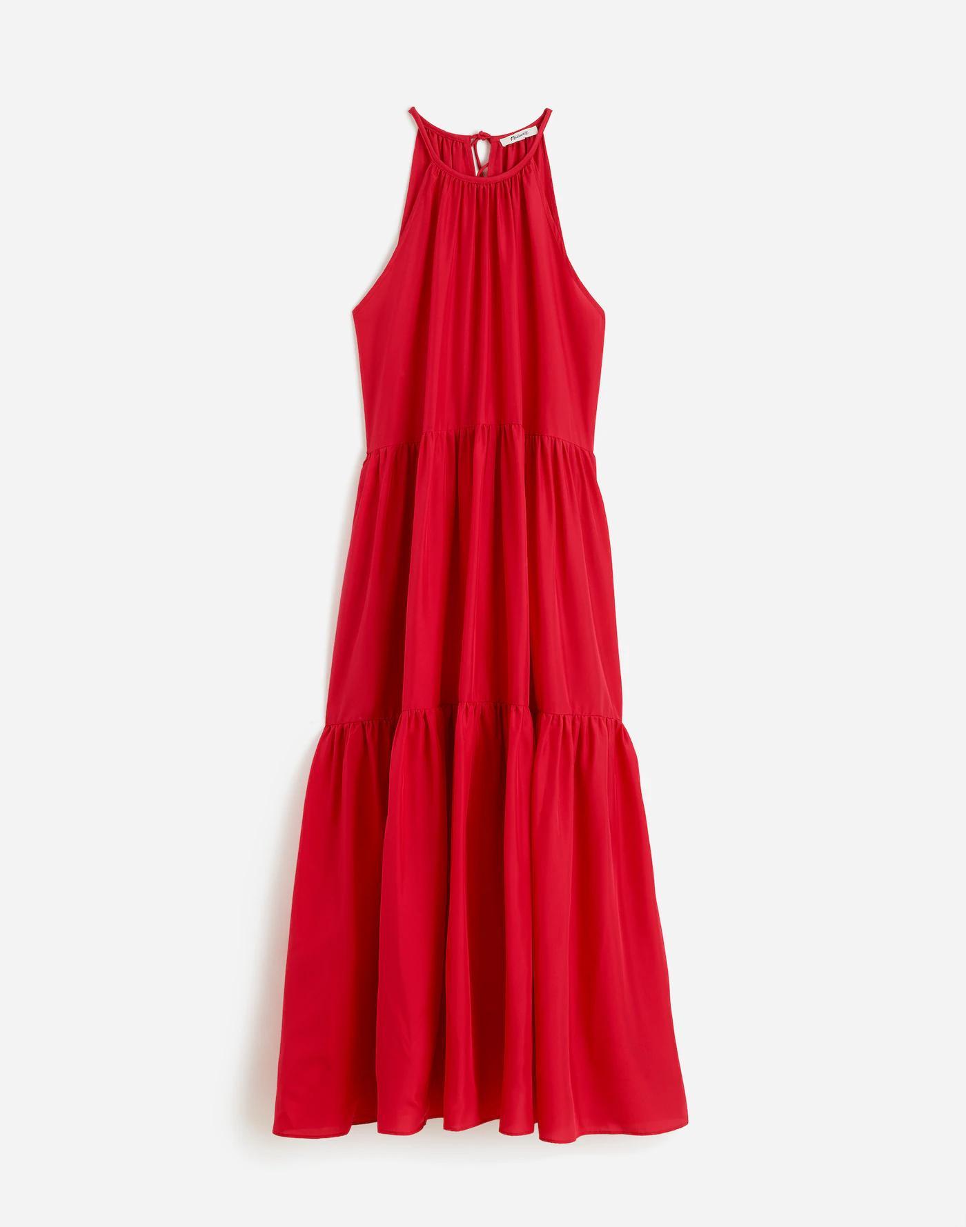 Habotai Silk Tiered Halter Dress Product Image