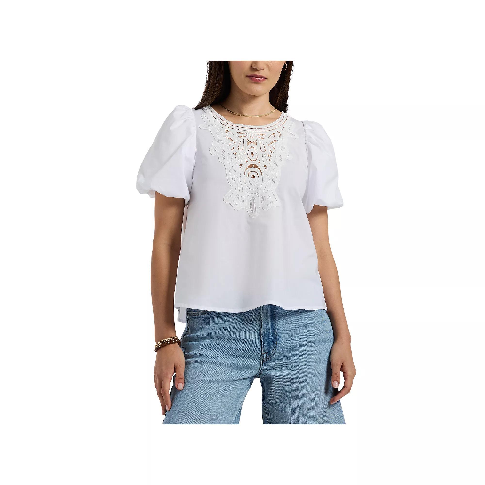 Women's Buffalo Jeans Sabina Lace Balloon Sleeve Blouse, Size: Small, White Product Image