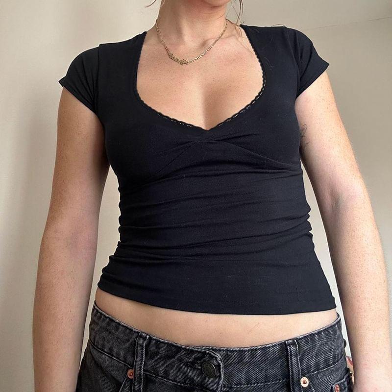 Short-Sleeve V-Neck Plain T-Shirt Product Image