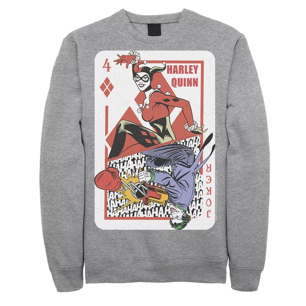 Mens DC Comics Harley Quinn Joker Playing Card Sweatshirt, Men's, Size: Large, Grey Heather Product Image