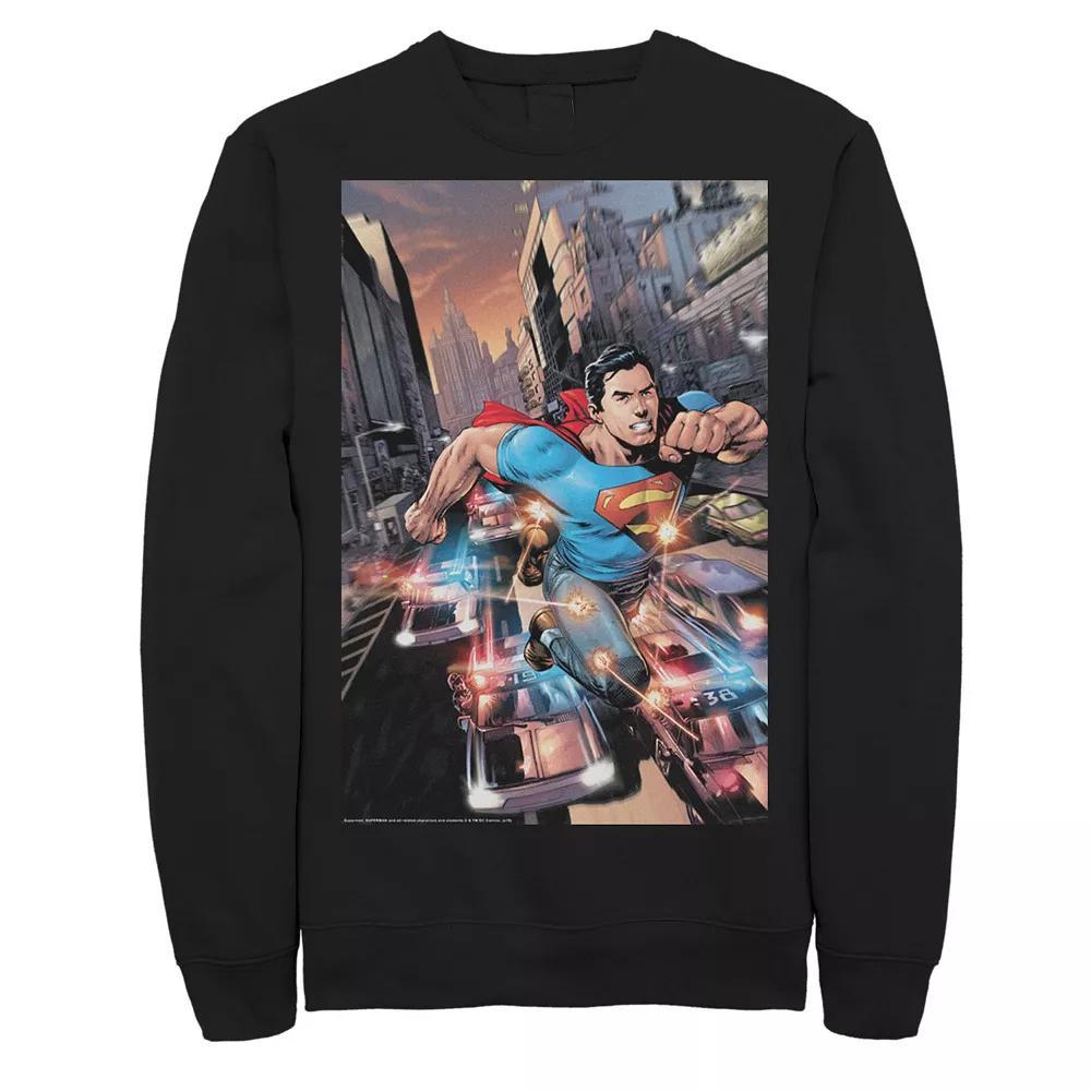 Men's DC Comics Superman Flashing Lights Poster Sweatshirt, Size: Small, Black Product Image