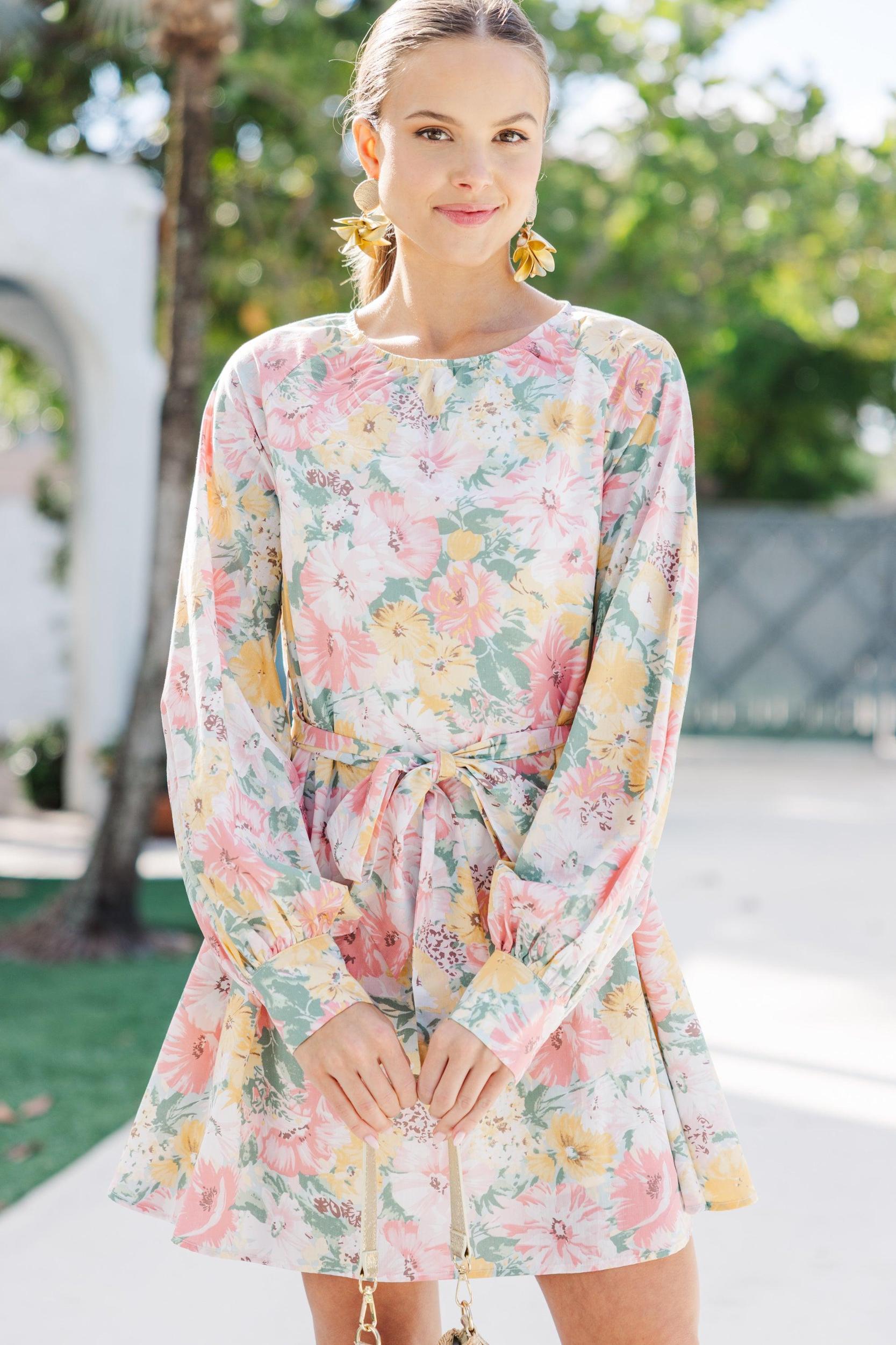 In Your Love Pink Floral Tied Waist Dress Female Product Image