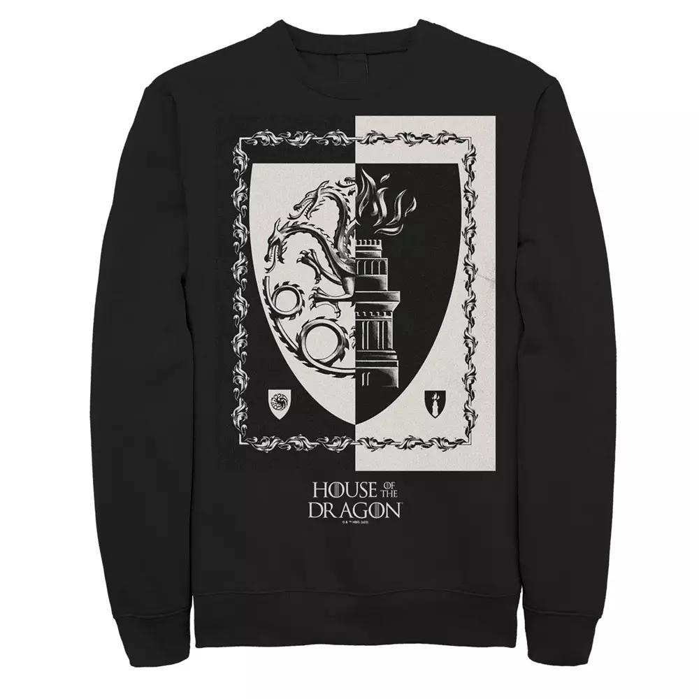 Men's House Of The Dragon Black & White Shield Fleece Sweatshirt, Size: Small Product Image