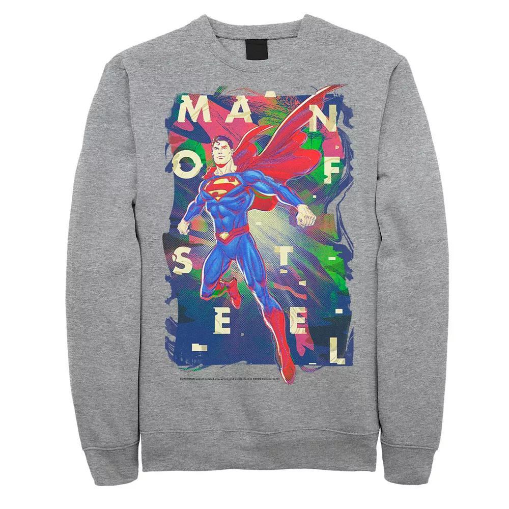 Men's DC Comics Superman Man Of Steel Bold Glitch Poster Sweatshirt, Size: Large, Athletic Grey Product Image