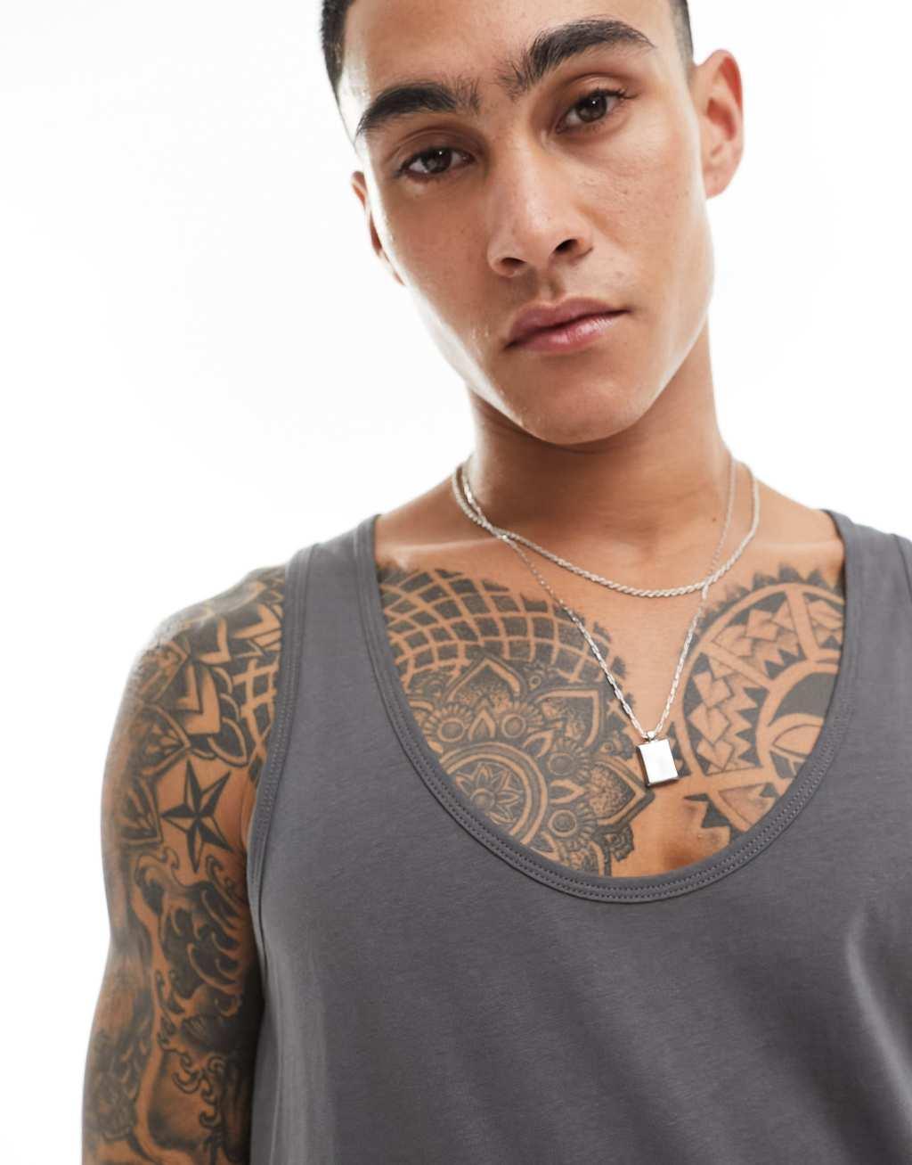 ASOS DESIGN tank top in charcoal Product Image
