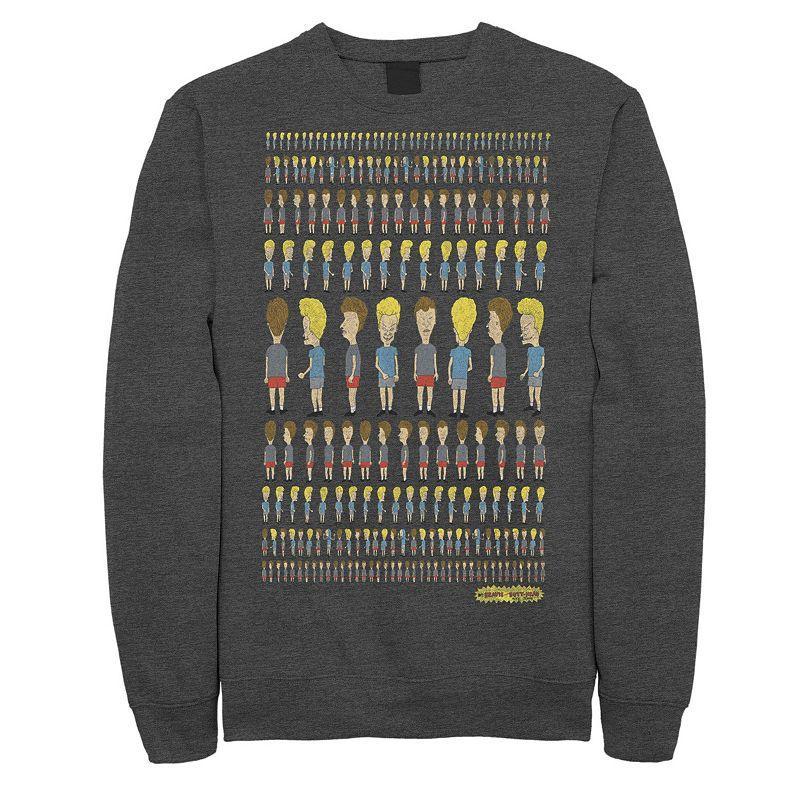 Men's Beavis And Butthead Patterns Rule Distressed Portrait Sweatshirt, Size: Small, Grey Heather Product Image