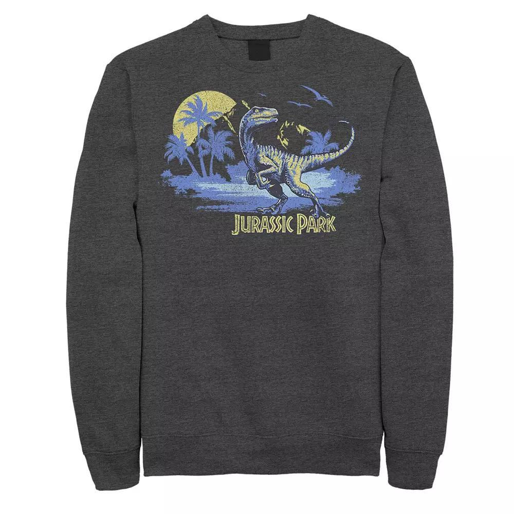 Men's Jurassic Park Raptor Distressed Portrait Sweatshirt, Size: XL, Grey Heather Product Image
