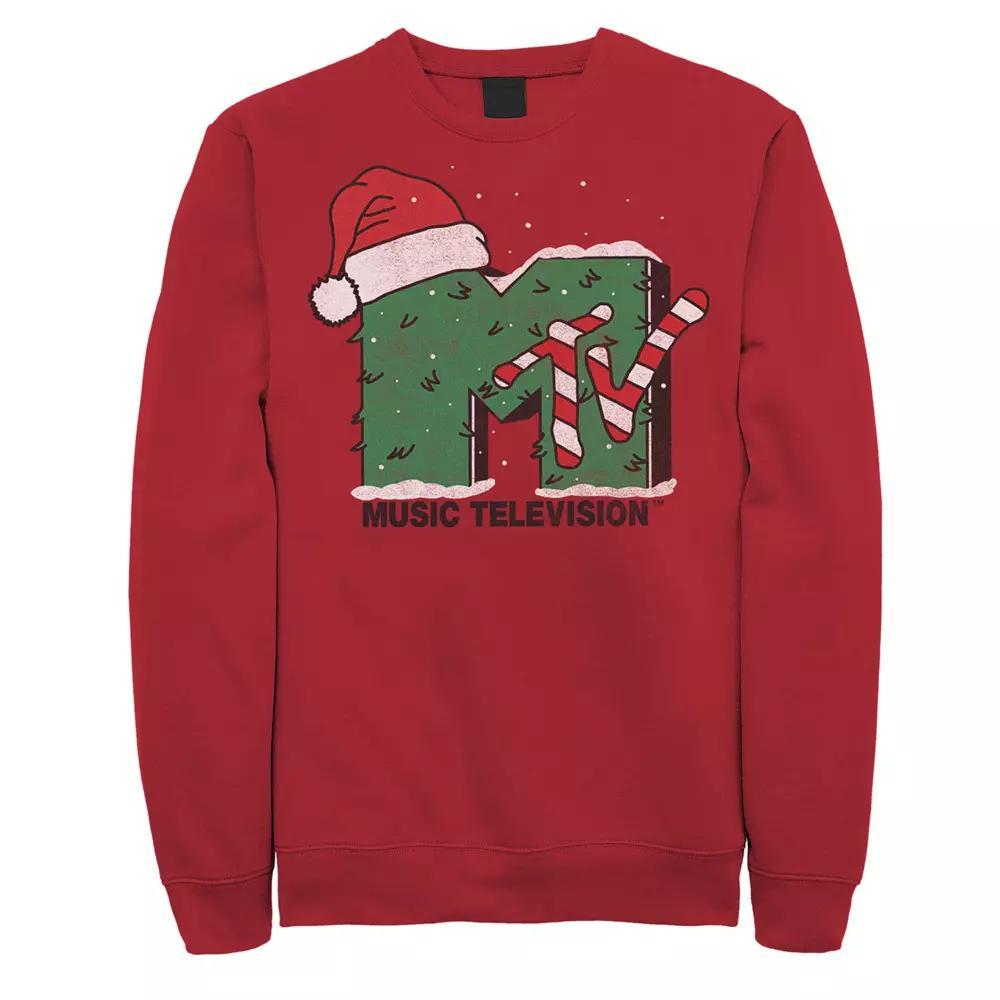 Men's MTV Logo Christmas Tree Santa Hat Colors Sweatshirt, Size: XL, Red Product Image