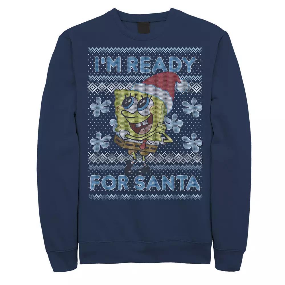 Men's Nickelodeon SpongeBob SquarePants I'm Ready For Santa Ugly Christmas Graphic Fleece Pullover, Size: 3XL, Blue Product Image