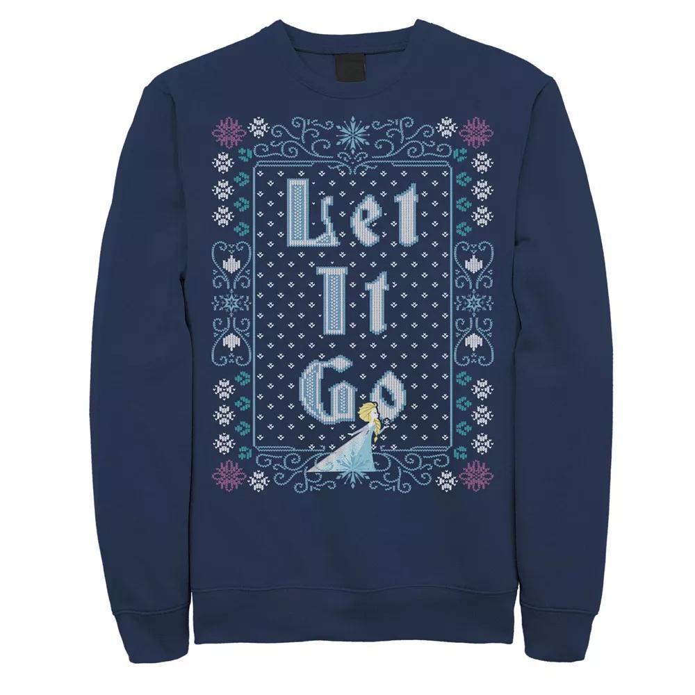Men's Frozen Elsa Let It Go Ugly Christmas Sweater Fleece, Size: XXL, Blue Product Image