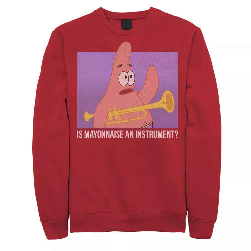 Men's Spongebob Patrick Is Mayonnaise An Instrument Sweatshirt, Size: Large, Red Product Image