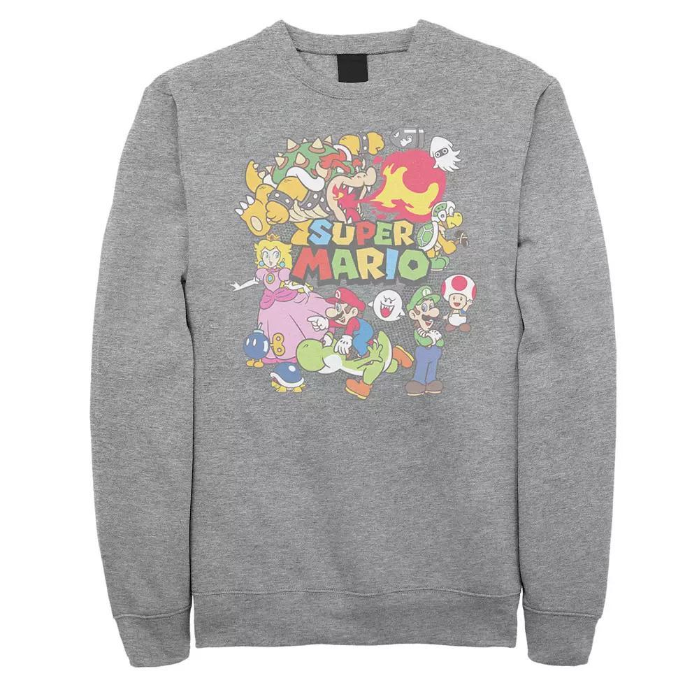 Big & Tall Nintendo Super Mario Characters Collage Fleece Sweatshirt, Men's, Size: 3XL, Athletic Grey Product Image