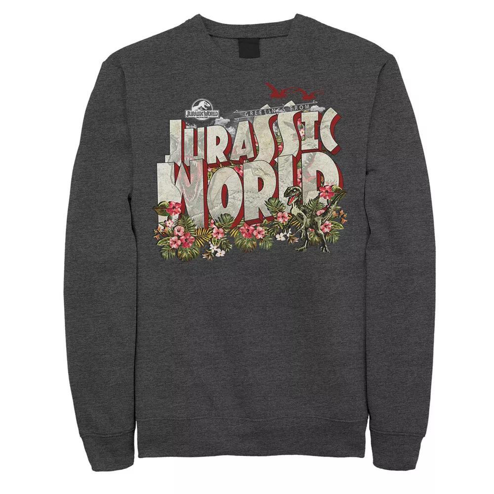 Men's Jurassic World Tropical Raptor Postcard Sweatshirt, Size: Large, Grey Heather Product Image