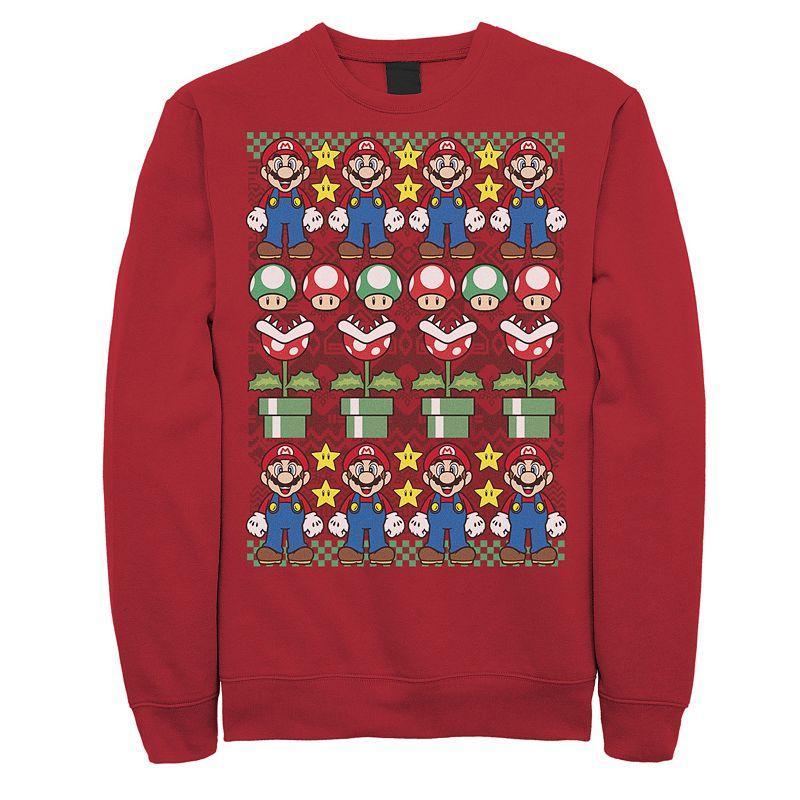 Men's Nintendo Super Mario Character Stack Ugly Christmas Sweater Style Sweatshirt, Size: XL, Red Product Image