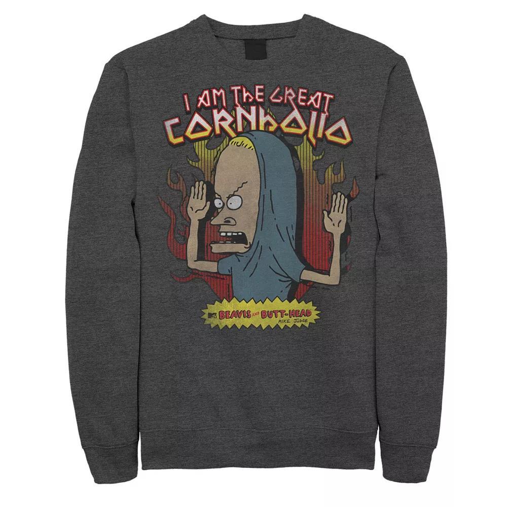 Men's Beavis & Butthead Cornholio Fire Portrait Sweatshirt, Size: XXL, Grey Heather Product Image