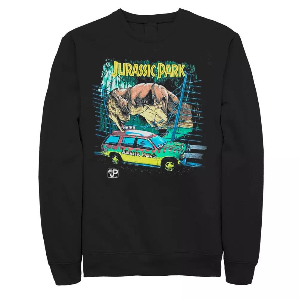 Men's Jurassic Park Vintage Safari Drive Scene Graphic Fleece Pullover, Size: Small, Black Product Image