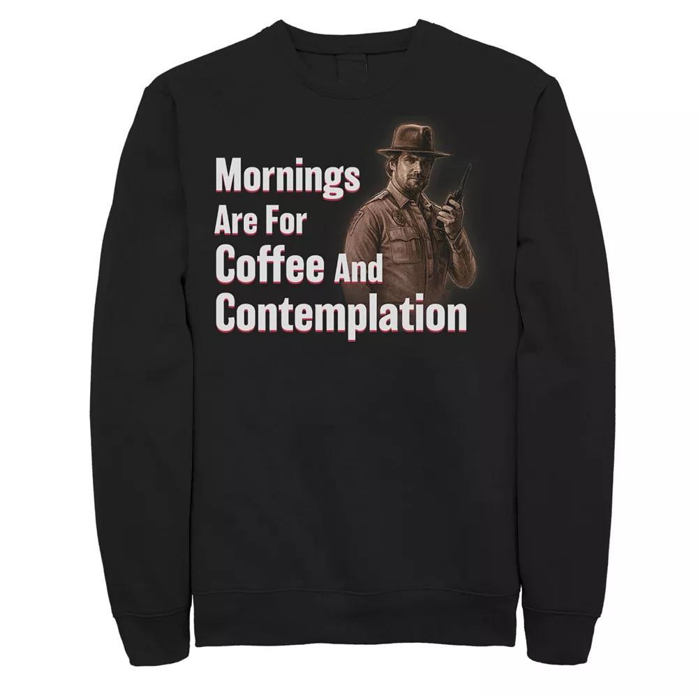 Men's Stranger Things Hopper Coffee & Contemplation Sweatshirt, Size: Medium, Black Product Image