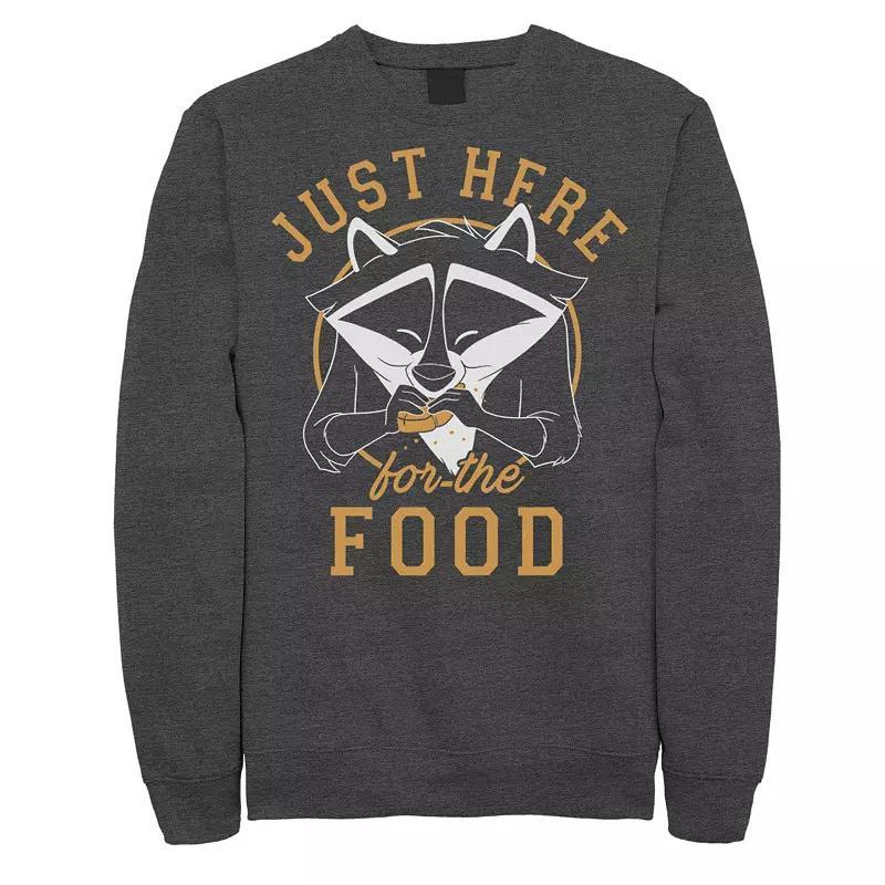Disney's Pocahontas Meeko Men's Just Here For The Food Portrait Sweatshirt, Size: Large, Grey Heather Product Image
