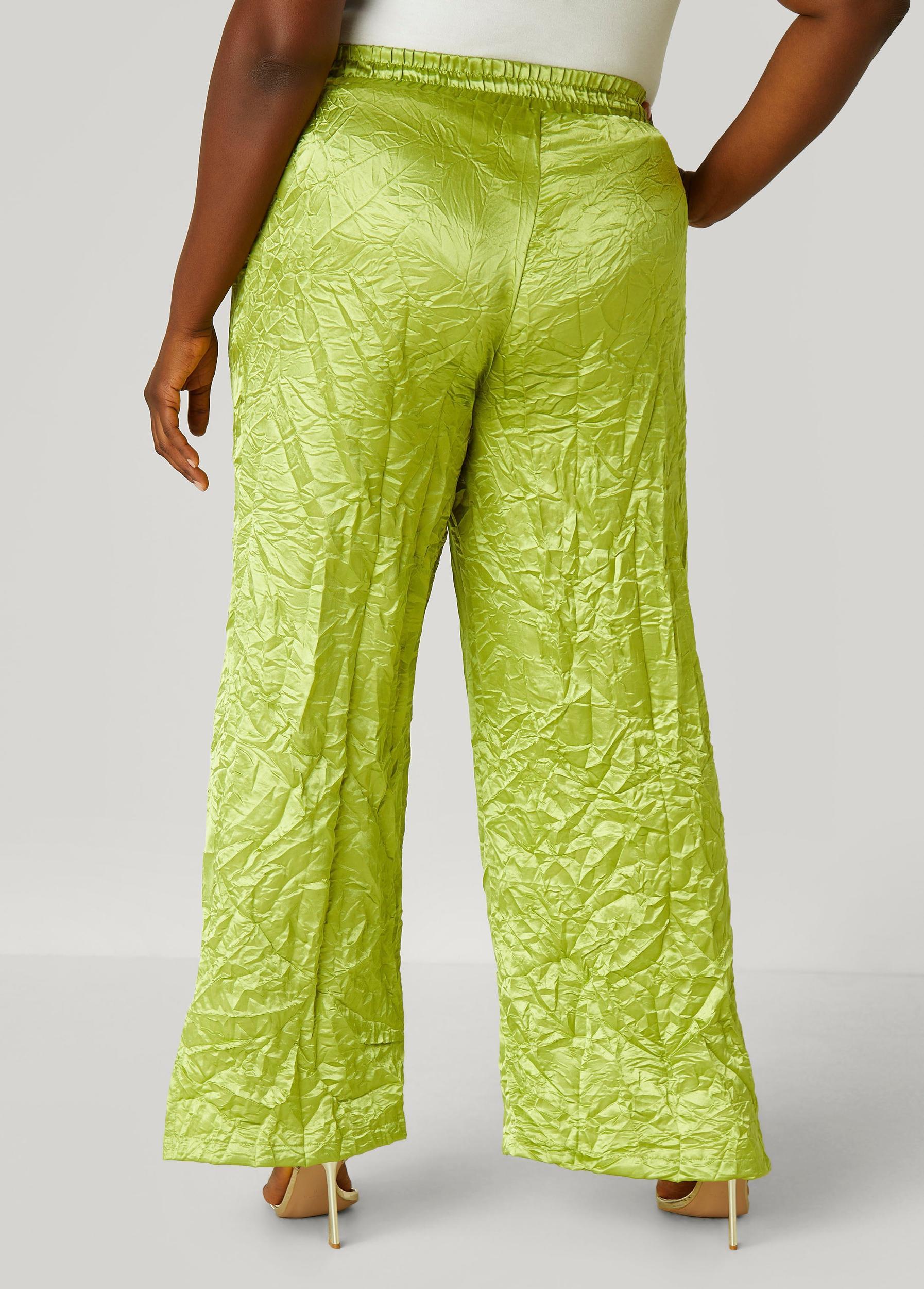 Crinkled Satin Split Hem Pants Product Image