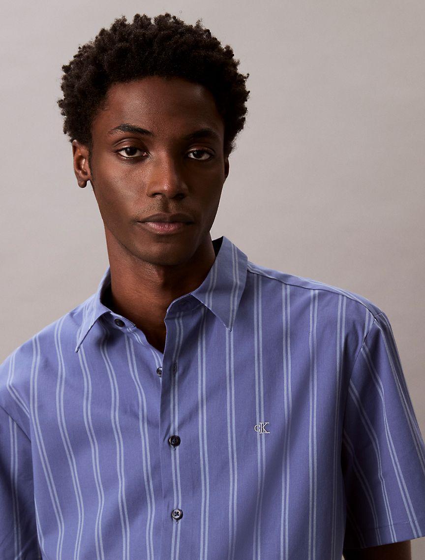 Calvin Klein Mens Poplin Stripe Classic Button-Down Shirt - Multi Product Image
