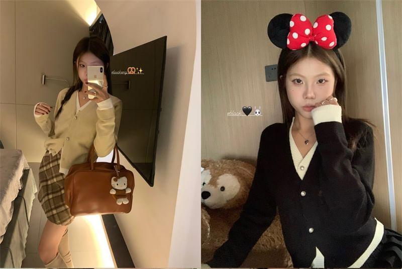 Long Sleeve V-Neck Mock Two Piece Cardigan Product Image