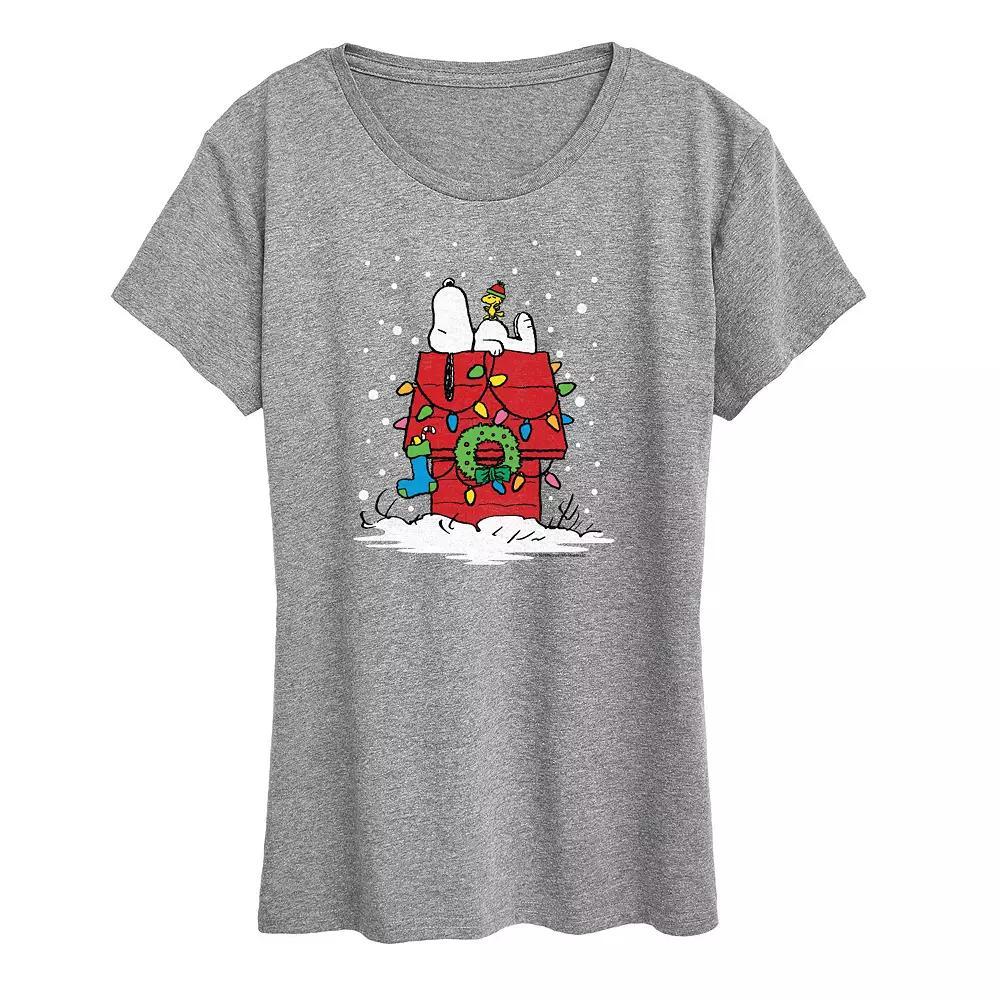 Women's Peanuts Snoopy & Woodstock Lit Up Graphic Tee, Size: XL, Grey Gray Product Image
