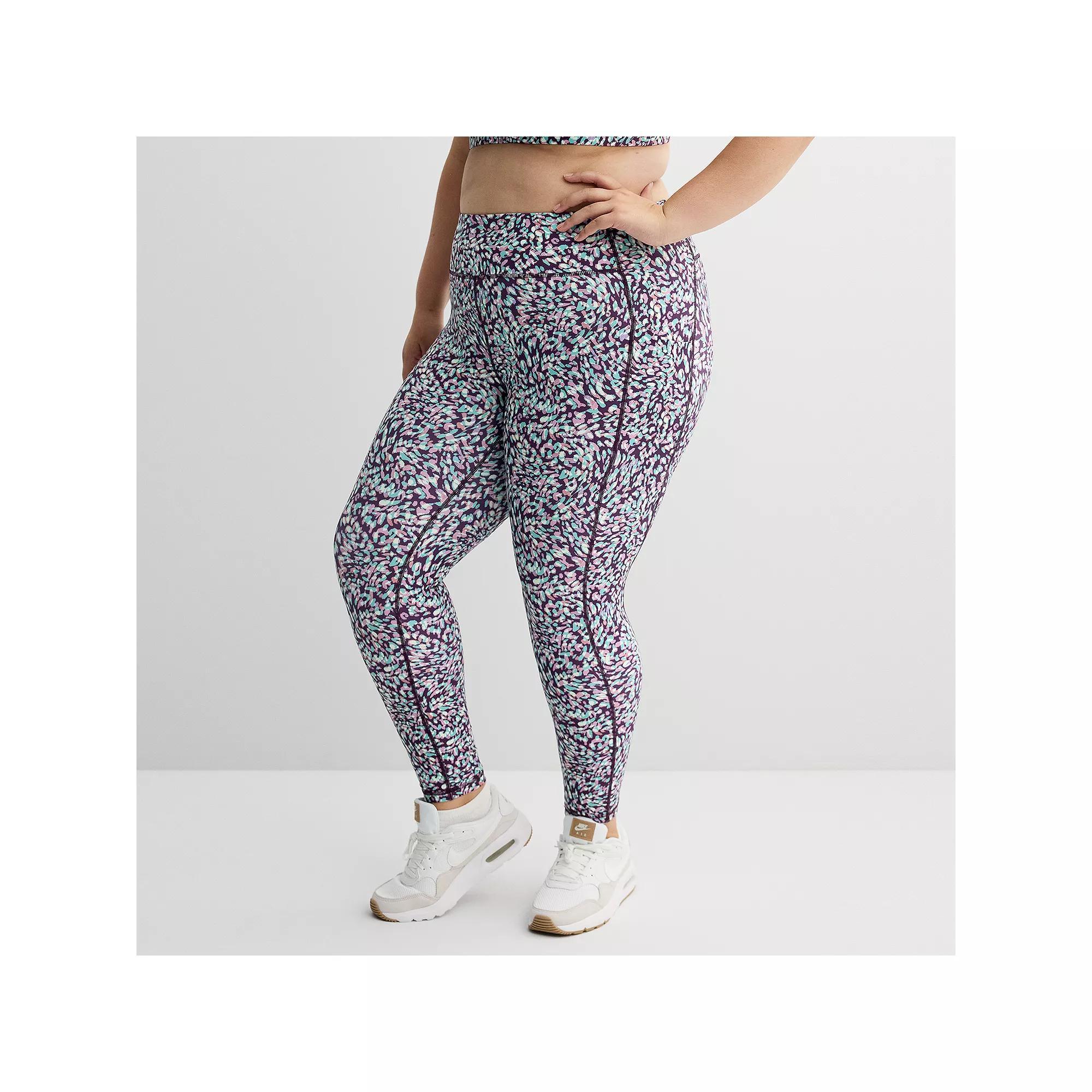 Plus Size Tek Gear Ultrastretch High-Waisted Side Pocket 7/8 Leggings, Womens Purple Spotted Product Image