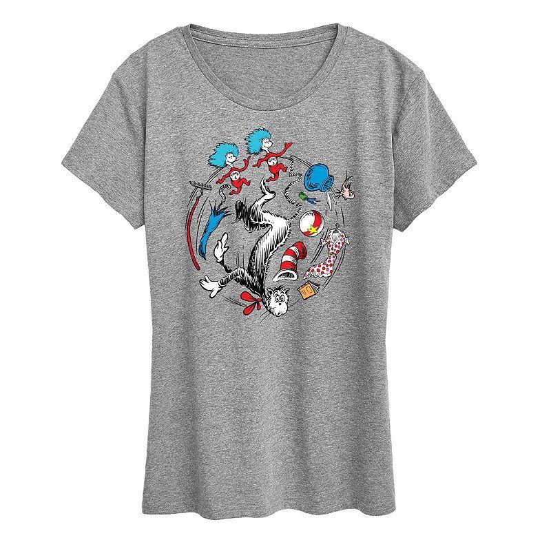 Womens Dr. Seuss Cat In Hat Mess Graphic Tee Grey Gray Product Image
