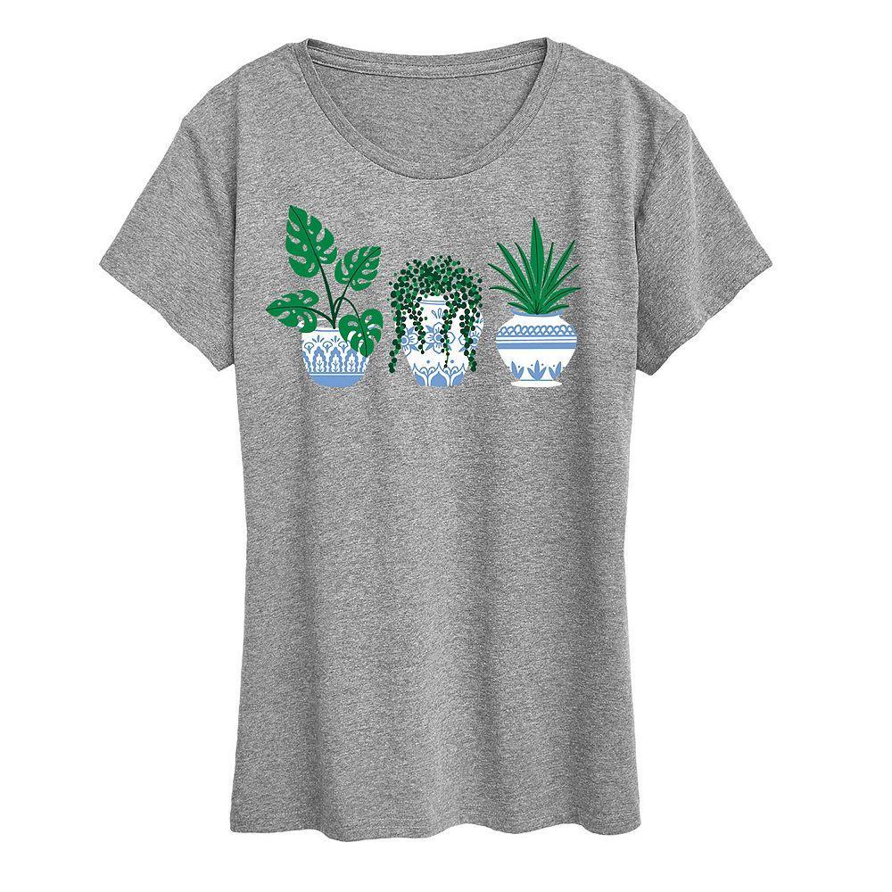 Womens Plants In Porcelain Vases Graphic Tee Grey Gray Product Image
