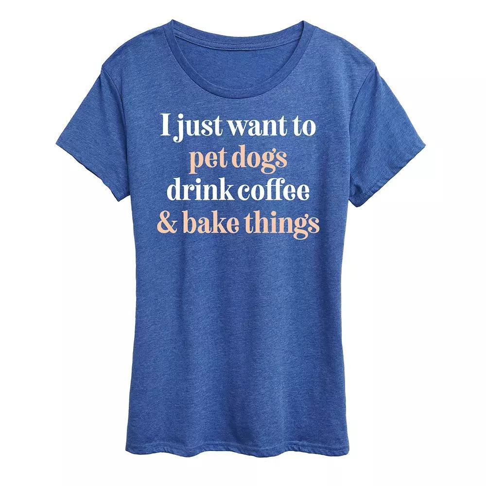 Womens Pet Dogs Drink Coffee Bake Graphic Tee Grey Green Product Image