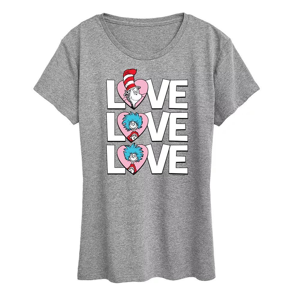 Womens Dr. Seuss Love Stacked Graphic Tee Grey Dark Red Product Image