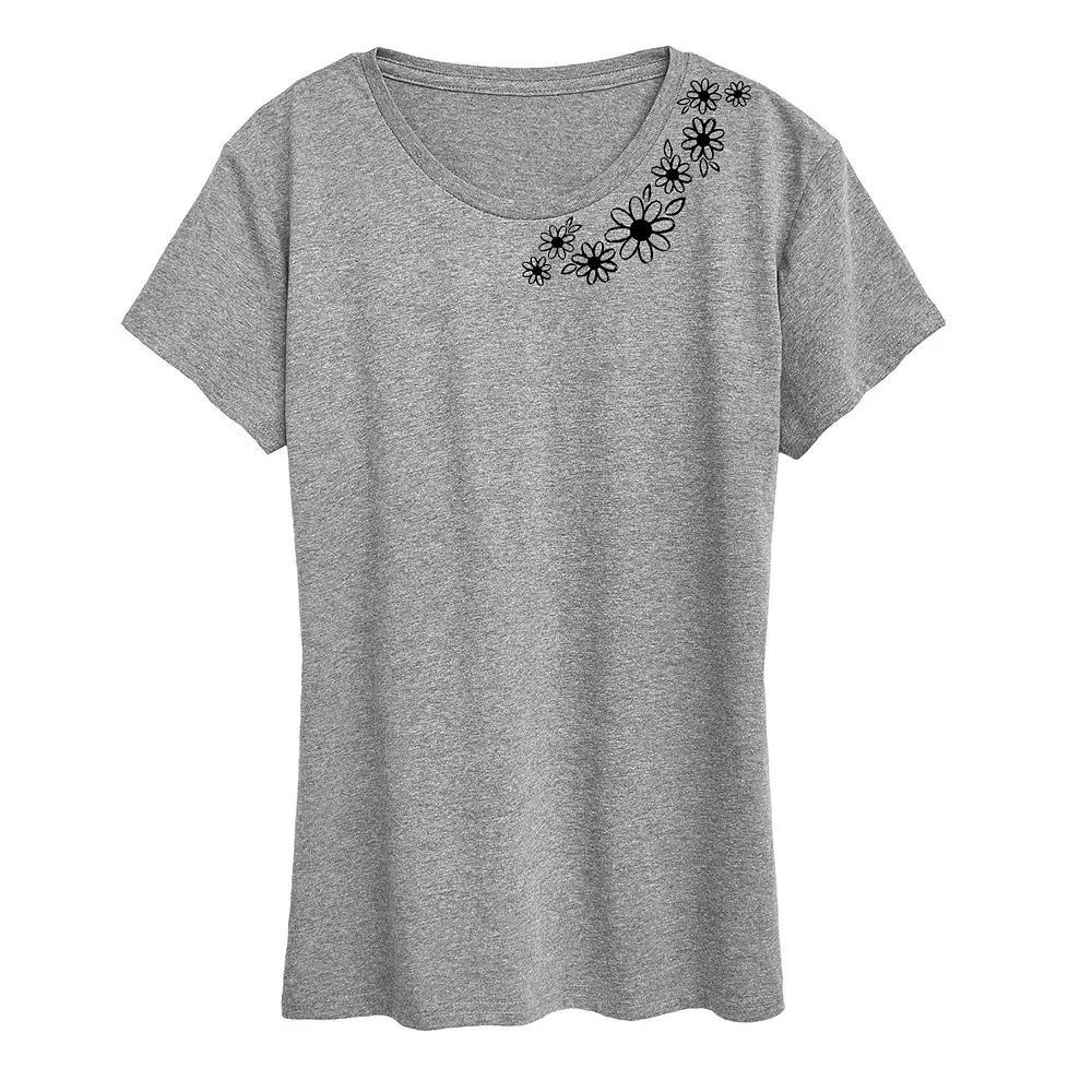 Womens Sketched Florals Graphic Tee Grey Gray Product Image