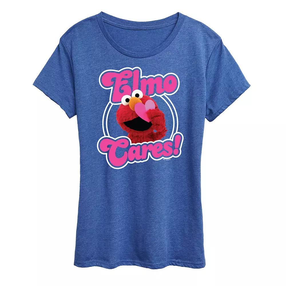 Womens Sesame Street Elmo Cares Graphic Tee Grey Green Product Image