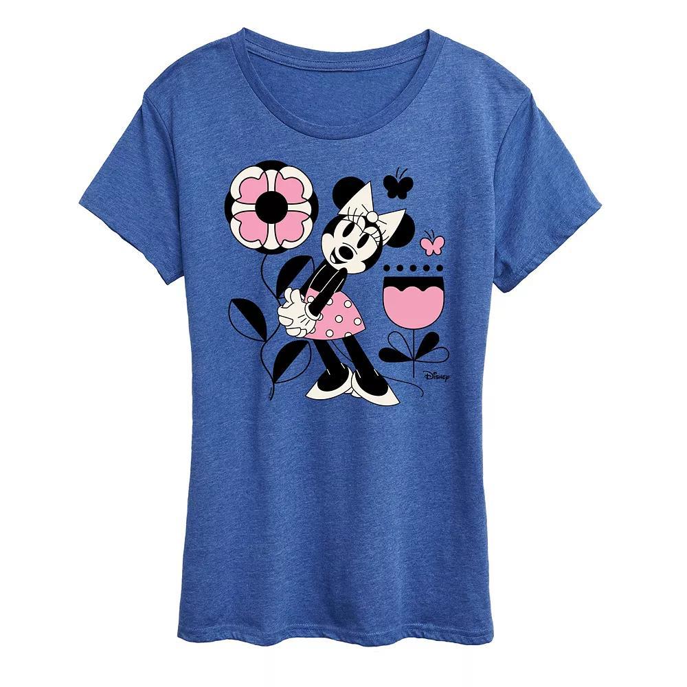 Disneys Minnie Mouse Flower Butterfly Graphic Tee, Womens Grey Royal Blue Product Image