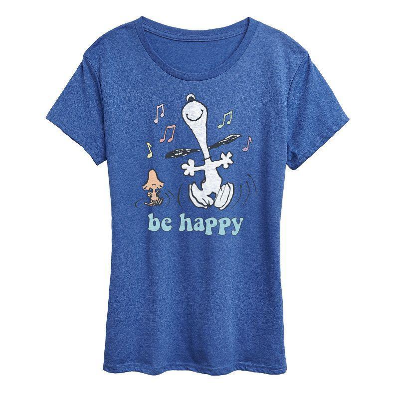 Womens Peanuts Be Happy Graphic Tee, Girls Grey Royal Blue Product Image
