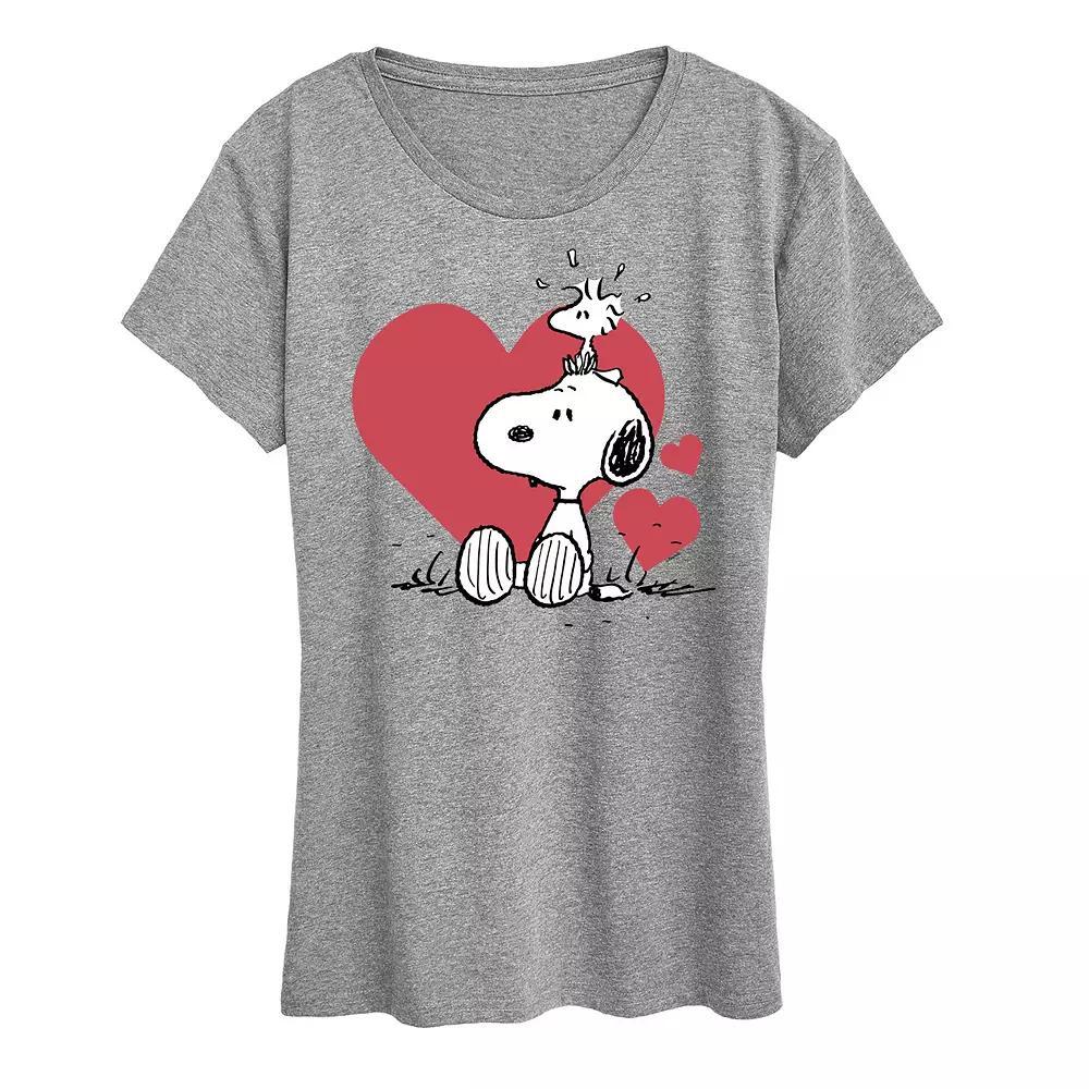 Women's Peanuts Snoopy & Woodstock Hearts Graphic Tee, Size: Medium, White Product Image