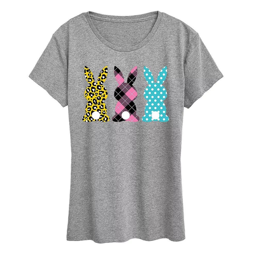 Women's Patterned Bunnies Graphic Tee, Size: Small, Grey Gray Product Image